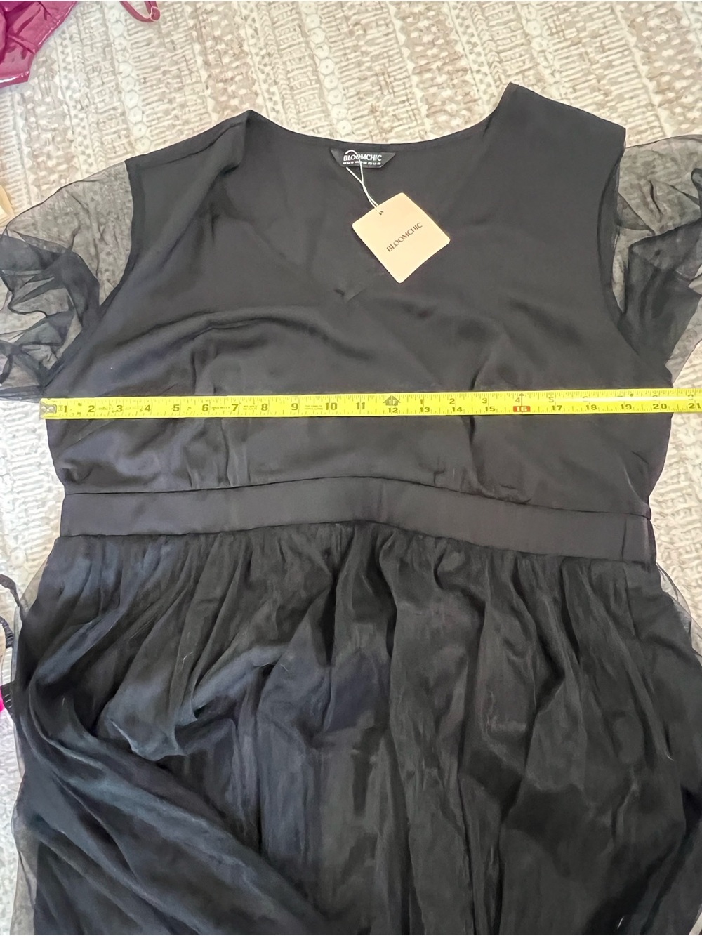 Bloomchic Black V-Neck Flutter Sleeve Tulle Midi Dress US 14-16 A-Line Lined NWT - Picture 4 of 5